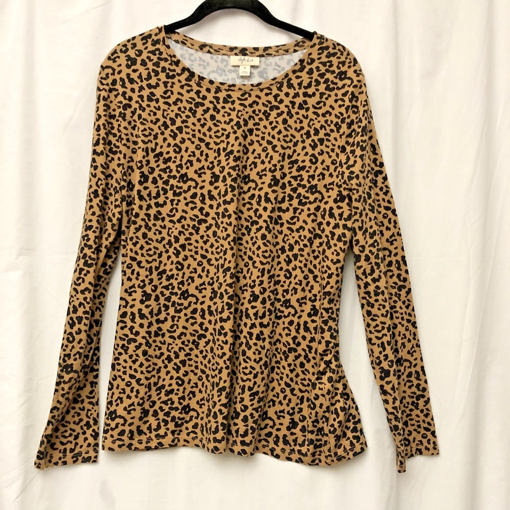 Style & Co Women's Multicolor Long Sleeve Crew Neck Leopard Print Top - Size XL
